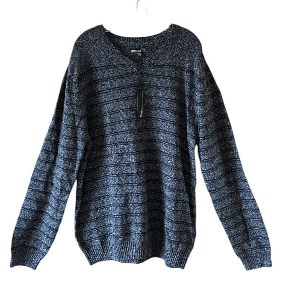 NEW Commerce Mens Navy Blue V Neck Sweater